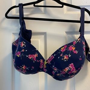 Blue with pink flowers bra